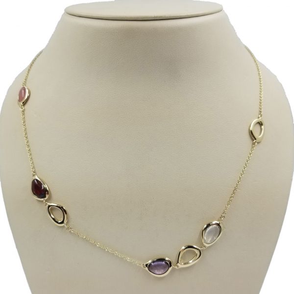 Long Colored Stone Station Necklace