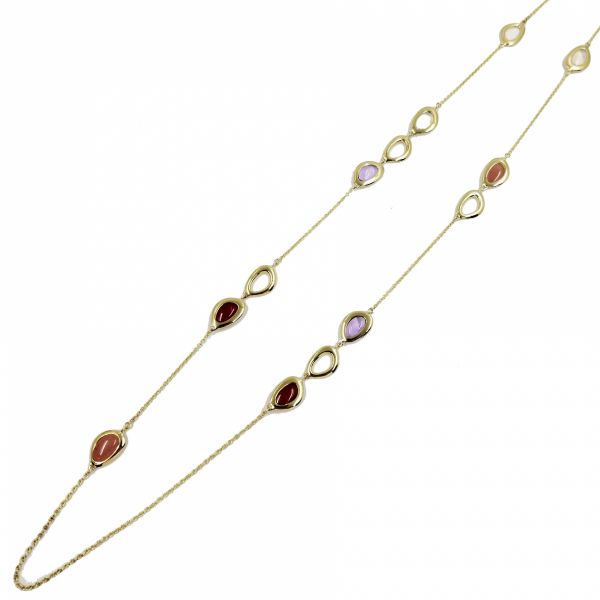 Long Colored Stone Station Necklace