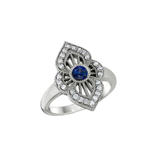 Sapphire Open Work Ring with Diamonds