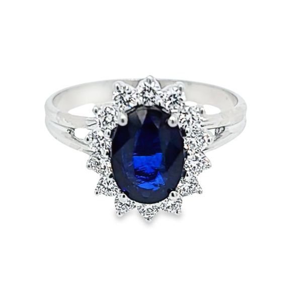 Sapphire-and-diamond-halo-ring