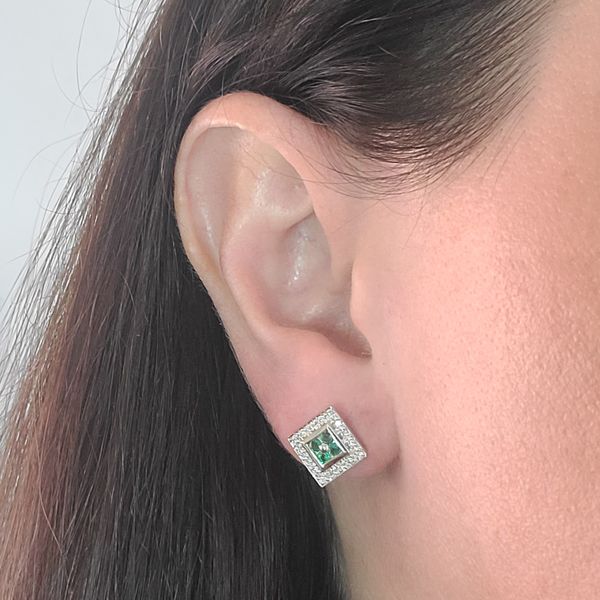 Emerald and Diamond Halo Earrings