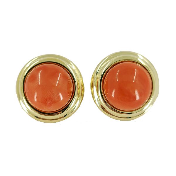 Cellino-Coral-cabochon-and-yellow-gold-stud-earrings