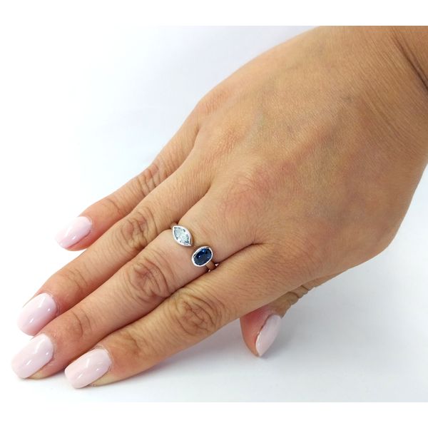 Bezel Set Diamond and Sapphire Open Ring