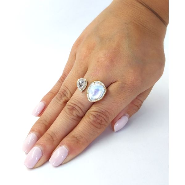Pearl and Diamond Open Ring
