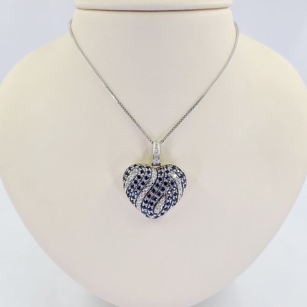 Sapphire and Diamond Puff Heart Necklace
